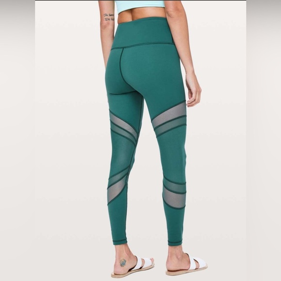 Lululemon Women's Size 6 Seek The Heat Tight Mesh Leggings 28" Green Jasper - Picture 3 of 13